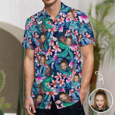 Custom Face Tropical Aloha Casual Shirt Men Front Pocket Shortsleeve Beach Pocket Hawaiian Shirt Honeymoons-ilovevango