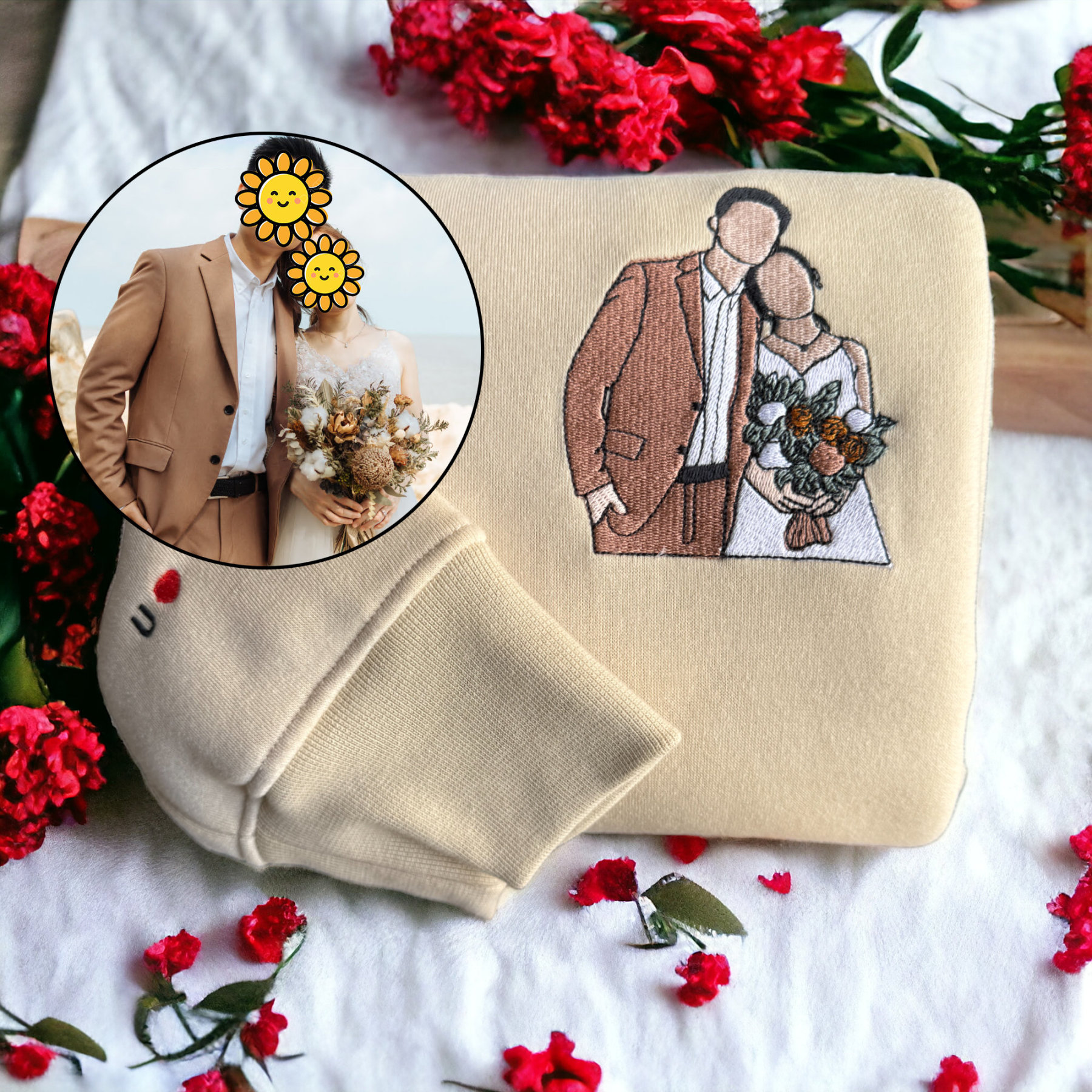 ❤️🔥Custom Full Color Embroidered Sweatshirt Portrait Couple/Dad/Mom - Family Gift