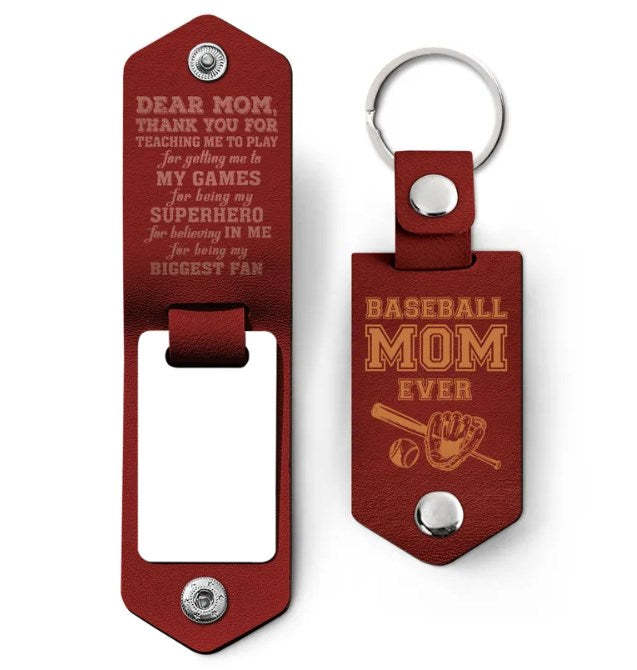 Custom Photo Dear Mom Thank You For Teaching Me - Birthday, Loving Gift For Baseball, Softball Mother - Personalized Leather Photo Keychain-ilovevango