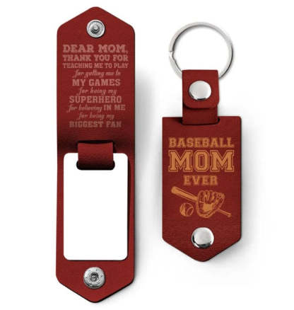 Custom Photo Dear Mom Thank You For Teaching Me - Birthday, Loving Gift For Baseball, Softball Mother - Personalized Leather Photo Keychain-ilovevango