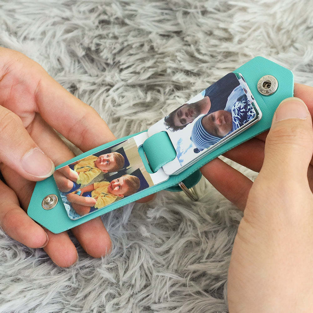 Up to 8 photos Personalized double-sided leather keychain