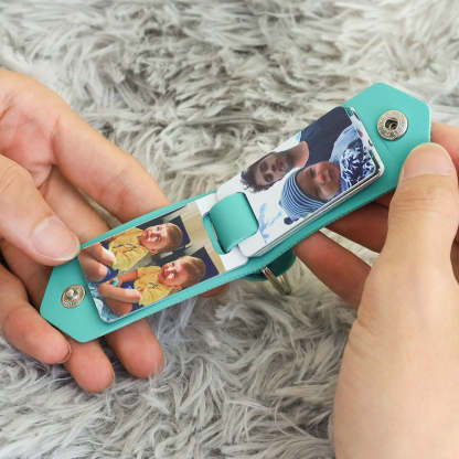Up to 8 photos Personalized double-sided leather keychain