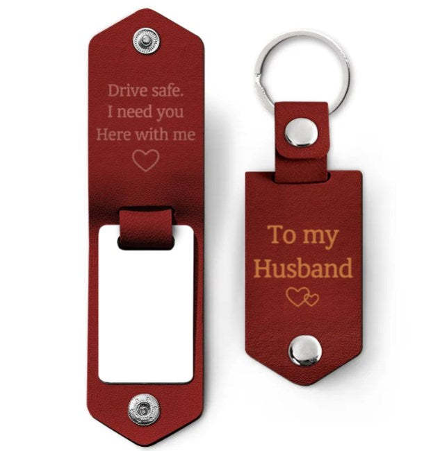 Custom Photo Drive Safe I Need You Here With Me - Gift For Boyfriends, Husbands, Couples - Personalized Leather Photo Keychain-ilovevango