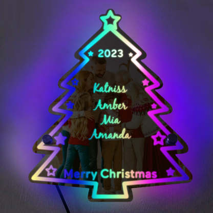 🎄Personalized Family Name Christmas Tree Mirror Light Neon Sign With LED Lights Custom Text Multicolor Glow Wall Decor