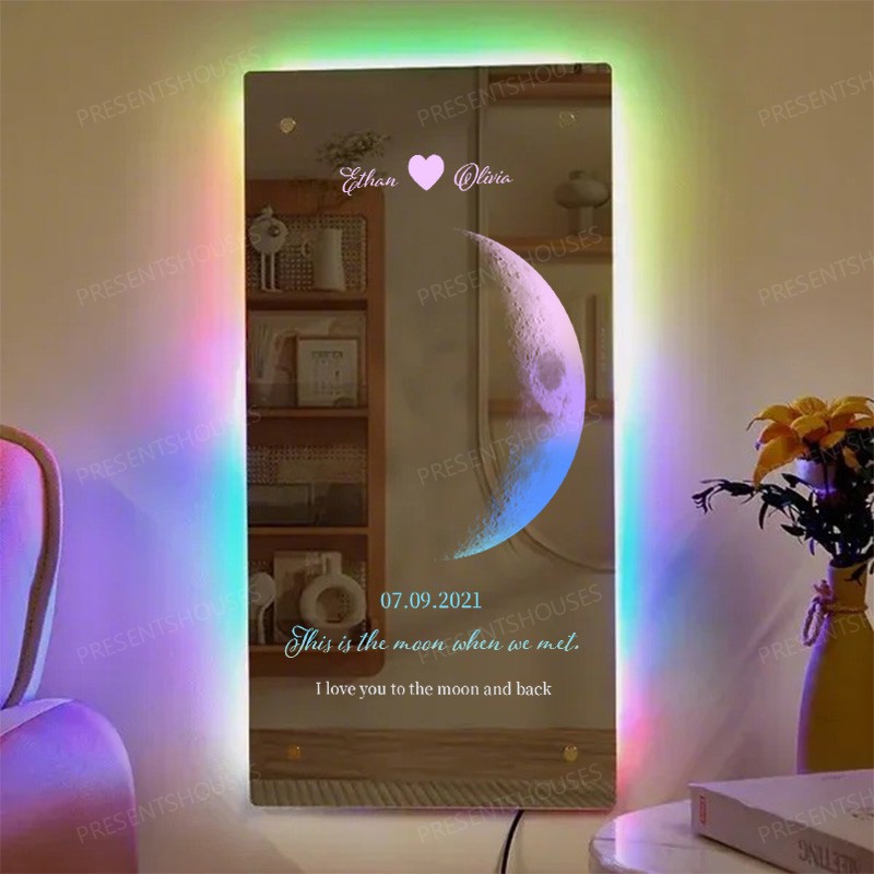 🌙For Lover🌙Custom Couple Anniversary Moon Phase Mirror Light - Romantic Valentine's Day Gift