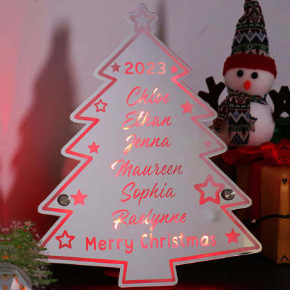 🎄Personalized Family Name Christmas Tree Mirror Light Neon Sign With LED Lights Custom Text Multicolor Glow Wall Decor