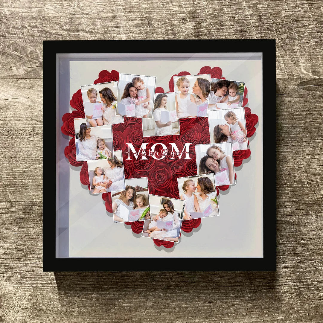 Heart Photos Mom We Love You - Personalized Mother Flower Shadow Box