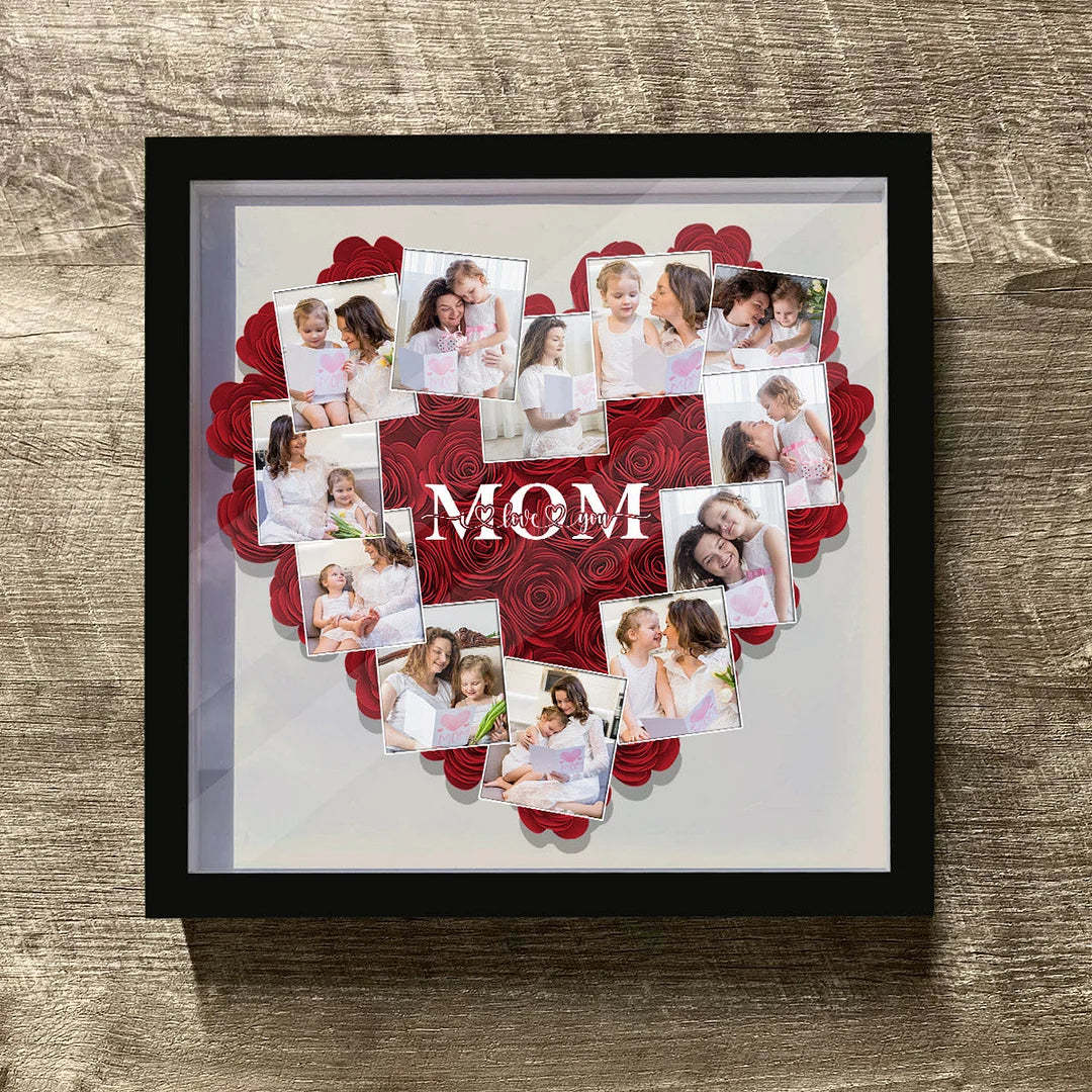 Heart Photos Mom We Love You - Personalized Mother Flower Shadow Box