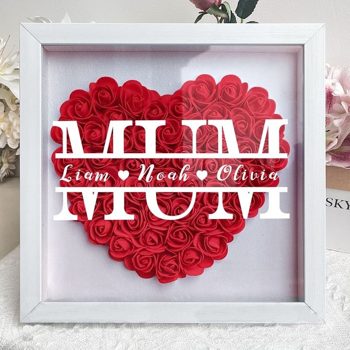 Personalized Mum Flower Shadow Box With Kids Name