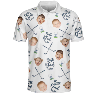 Best Dad By Par- Personalized Polo Shirt with Face, Customized Polo for Golfer, Great Gift for Dad, Father, Golf Gift for Men, Golf Shirt-ilovevango