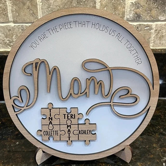 Personalized Circle Wooden Puzzle Frame Gift for Mom-ilovevango