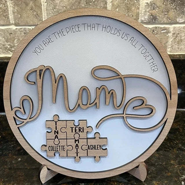 Personalized Circle Wooden Puzzle Frame Gift for Mom-ilovevango