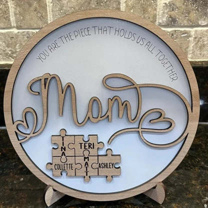 Personalized Circle Wooden Puzzle Frame Gift for Mom-ilovevango