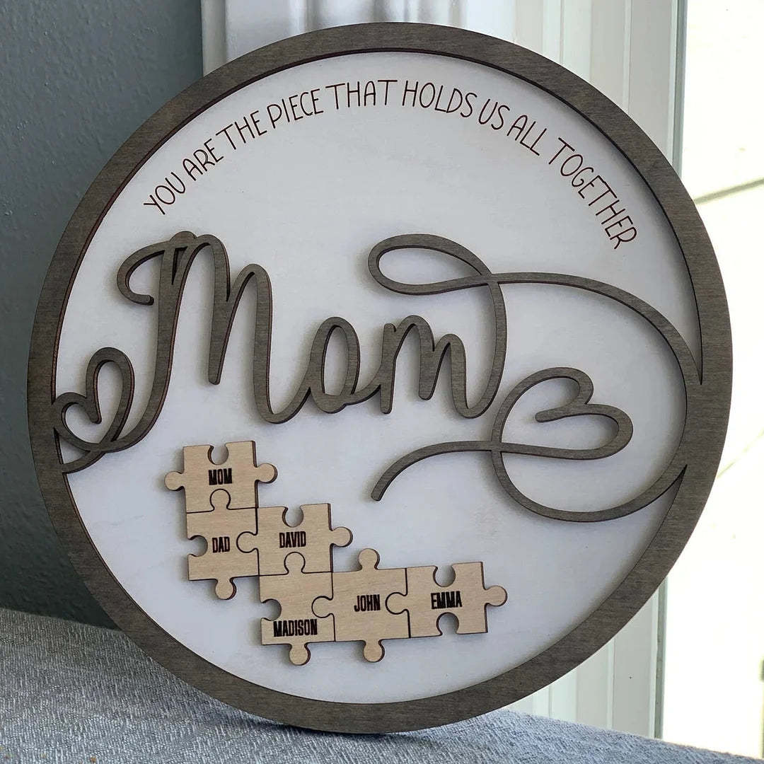Personalized Circle Wooden Puzzle Frame Gift for Mom-ilovevango