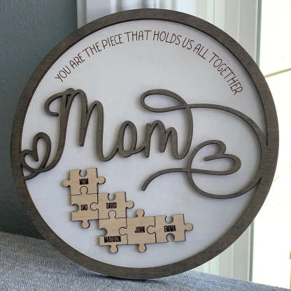 Personalized Circle Wooden Puzzle Frame Gift for Mom-ilovevango