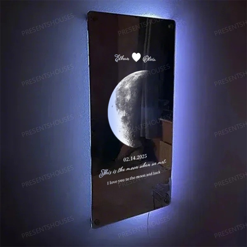🌙For Lover🌙Custom Couple Anniversary Moon Phase Mirror Light - Romantic Valentine's Day Gift