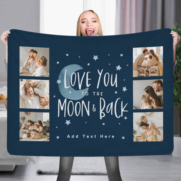 Custom 6 Photos&Text Fleece Blankets Love You To The Moon-ilovevango