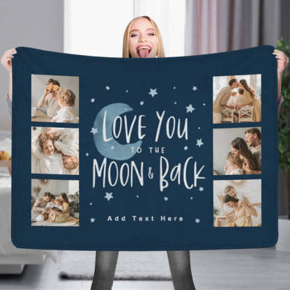 Custom 6 Photos&Text Fleece Blankets Love You To The Moon-ilovevango