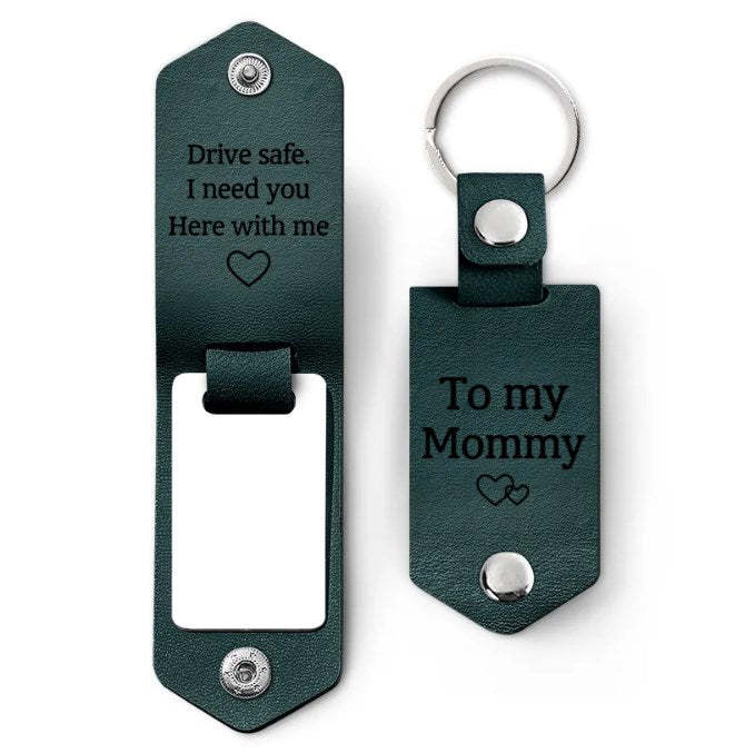 Custom Photo Drive Safe I Need You Here With Me - Birthday, Loving Gift For Mom, Mum, Mother - Personalized Leather Photo Keychain-ilovevango