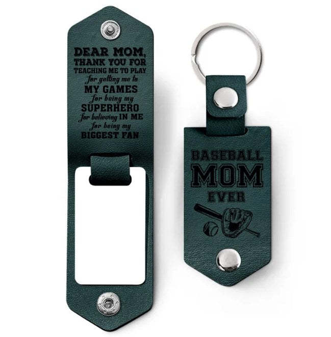 Custom Photo Dear Mom Thank You For Teaching Me - Birthday, Loving Gift For Baseball, Softball Mother - Personalized Leather Photo Keychain-ilovevango