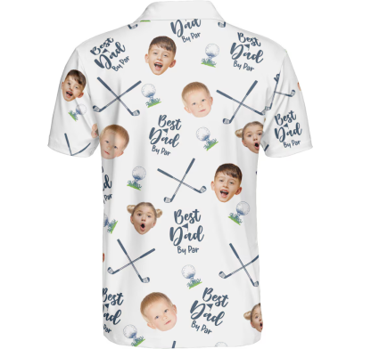 Best Dad By Par- Personalized Polo Shirt with Face, Customized Polo for Golfer, Great Gift for Dad, Father, Golf Gift for Men, Golf Shirt-ilovevango