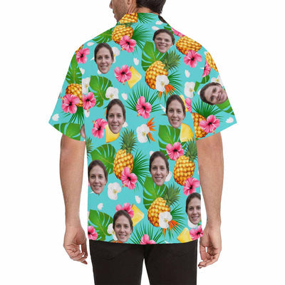 Custom Face Hawaiian Shirt Pineapple Flower for Boyfriend/Husband Personalized Photo Tropical Aloha Shirt Birthday Vacation Party Gift-ilovevango