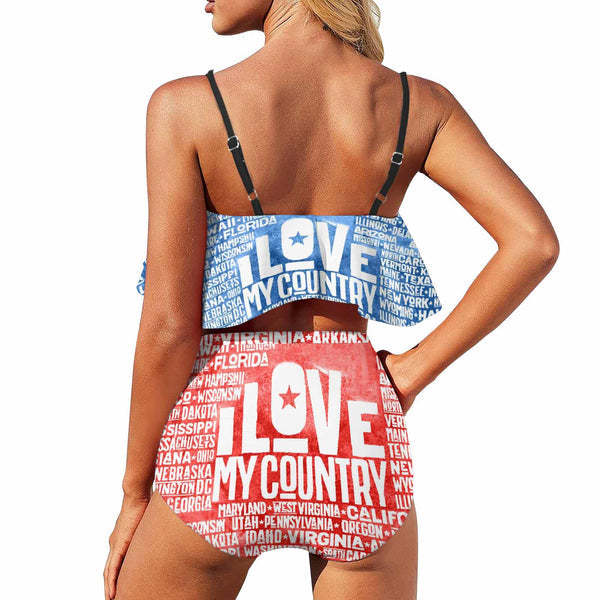 Custom Face American Flag Personalized Bikini Swimsuit Ruffle Bathing Suits Celebrate Holiday Party Gift For Girlfriend-ilovevango