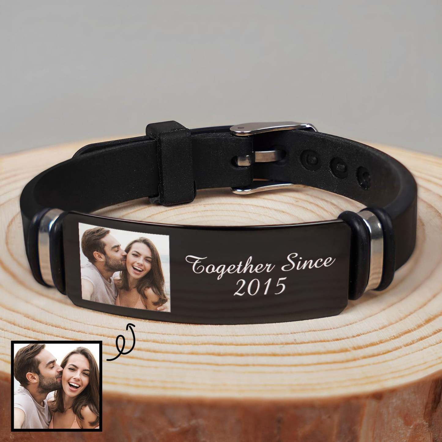 Custom Photo Together Since - Birthday, Anniversary Gift For Spouse, Husband, Wife, Couple - Personalized Engraved Bracelet-ilovevango