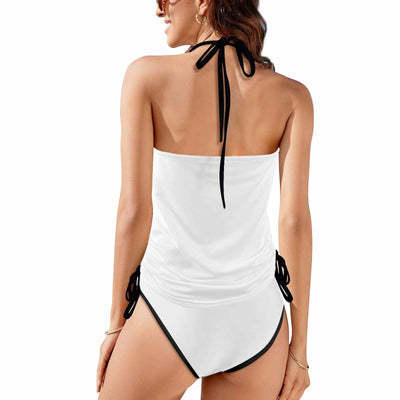 Custom Big Face Black Womens Swimsuit Tankini Top Sets Two Piece Bathing Suit with Tie Side
