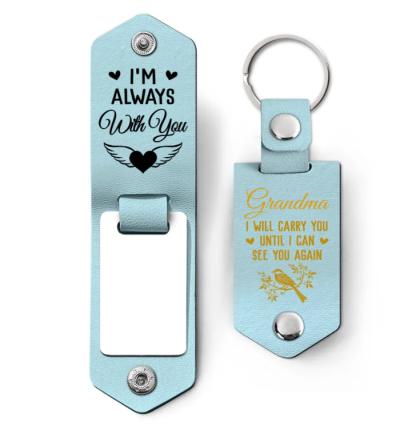 Custom Photo I Will Carry You Until I Can See You Again - Memorial Gift For Family - Personalized Leather Photo Keychain-ilovevango