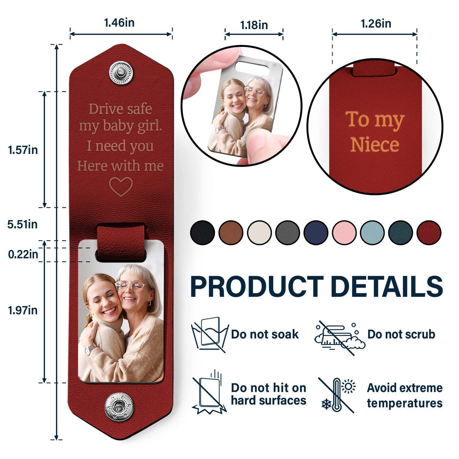 Custom Photo Drive Safe My Baby Girl I Need You Here With Me - Birthday, Loving Gift For Girl, Daughter, Granddaughter - Personalized Leather Photo Keychain-ilovevango