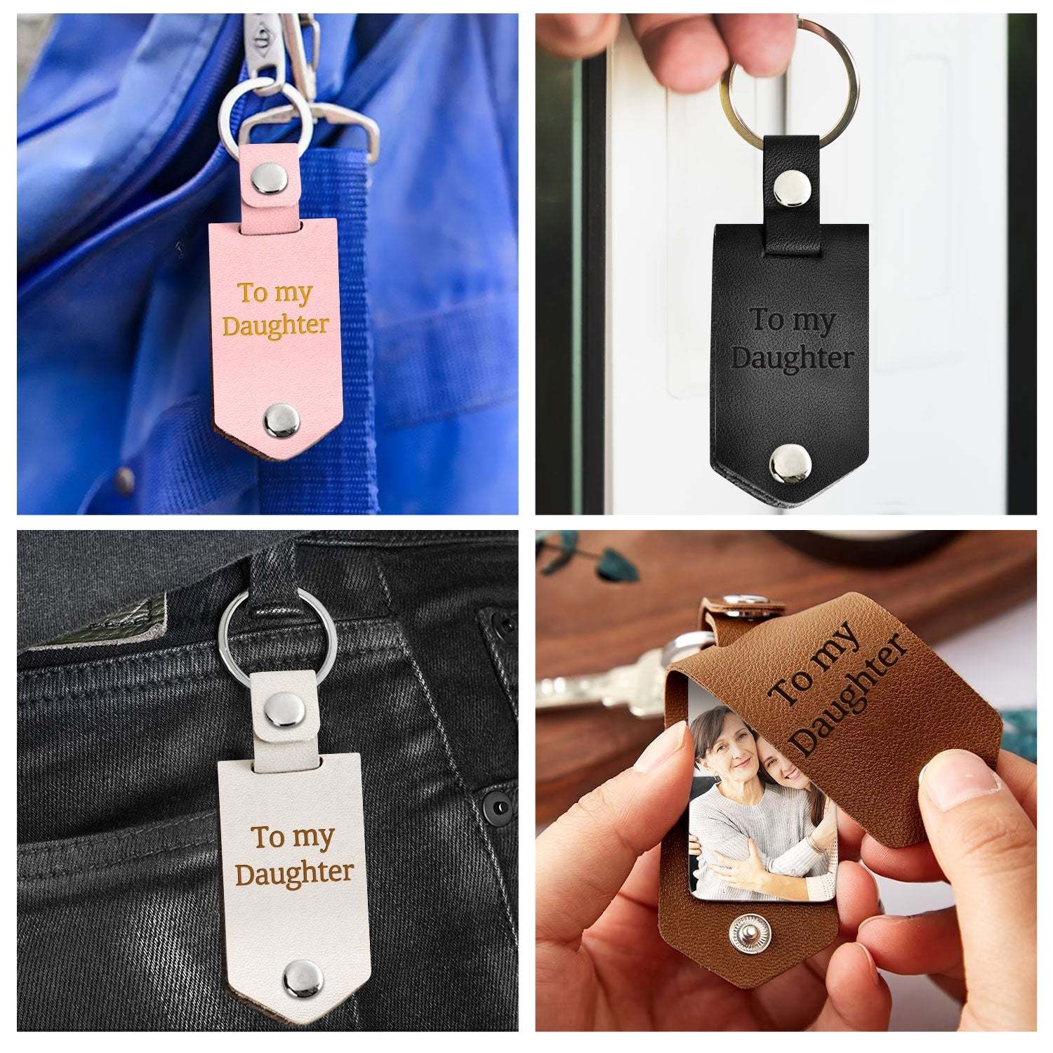 Custom Photo Drive Safe My Baby Girl I Need You Here With Me - Birthday, Loving Gift For Girl, Daughter, Granddaughter - Personalized Leather Photo Keychain-ilovevango