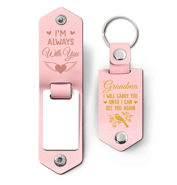 Custom Photo I Will Carry You Until I Can See You Again - Memorial Gift For Family - Personalized Leather Photo Keychain-ilovevango