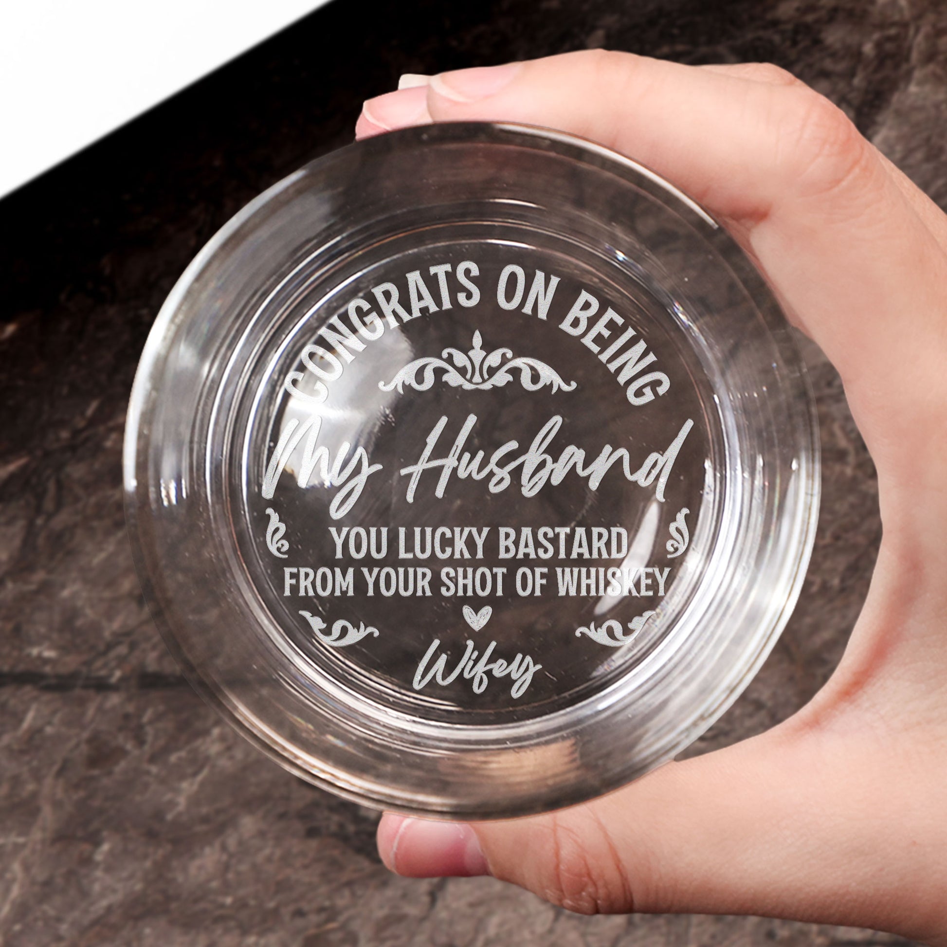 Congrats On Being My Husband - Personalized Engraved Whiskey Glass-ilovevango