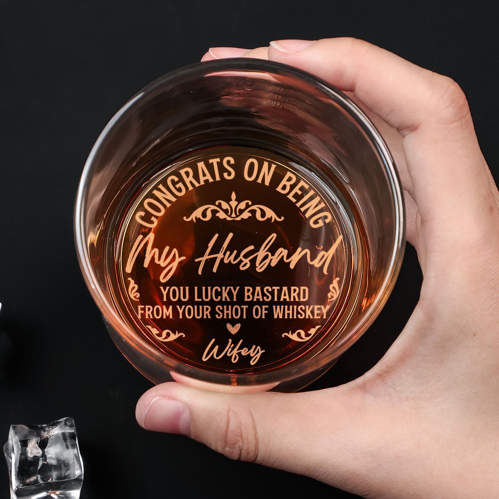 Congrats On Being My Husband - Personalized Engraved Whiskey Glass-ilovevango