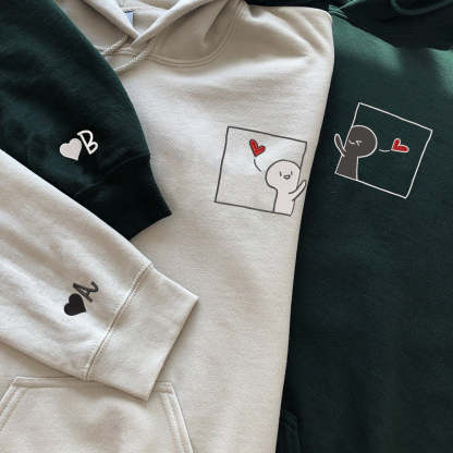 Cute Cartoon Custom Embroidered Matching Hoodies For Couples | Couple Anniversary Gift