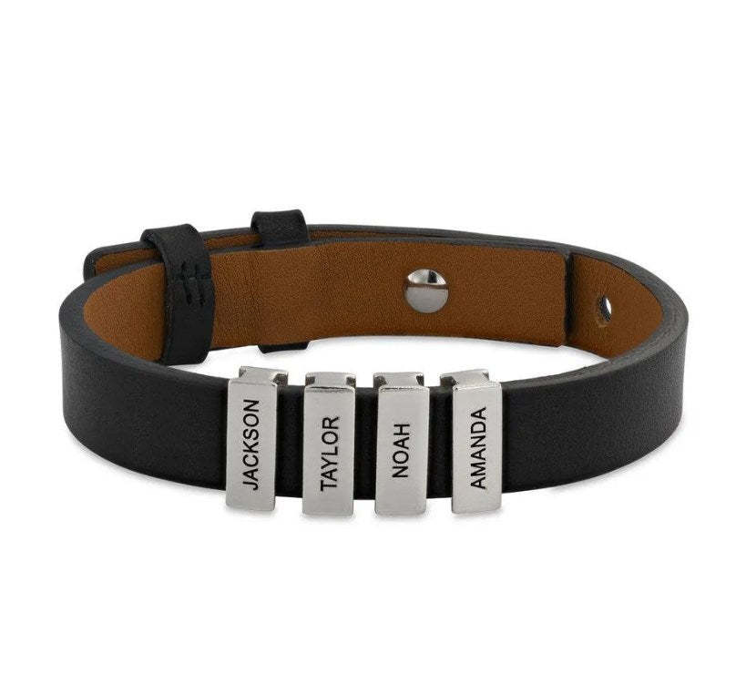 Men's Leather Bracelet with Custom Silver Beads-ilovevango