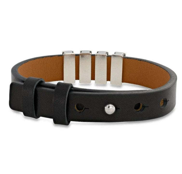 Men's Leather Bracelet with Custom Silver Beads-ilovevango