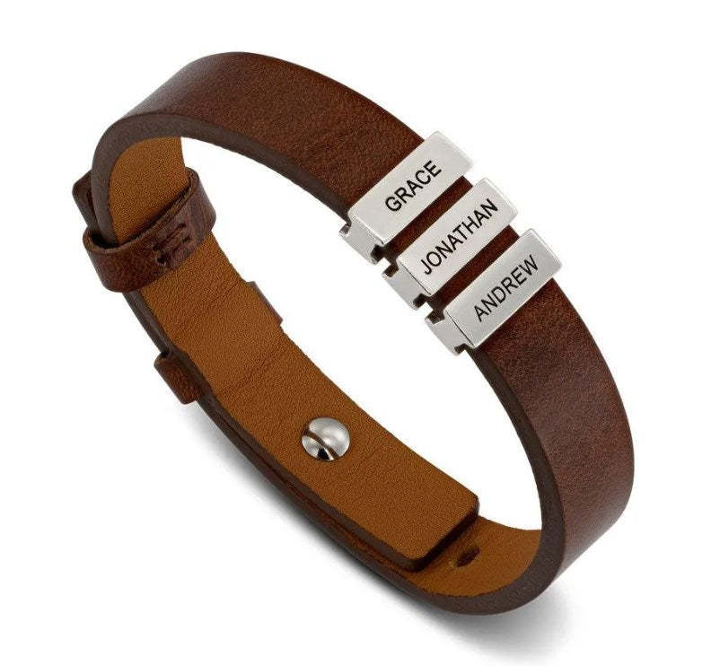 Men's Leather Bracelet with Custom Silver Beads-ilovevango