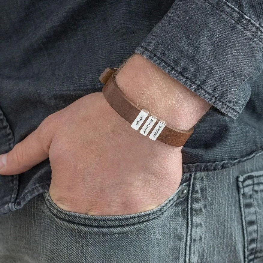 Men's Leather Bracelet with Custom Silver Beads-ilovevango