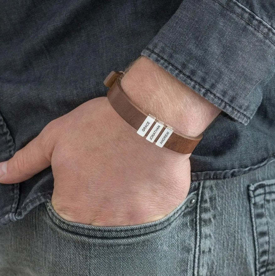 Men's Leather Bracelet with Custom Silver Beads-ilovevango