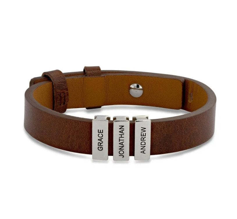 Men's Leather Bracelet with Custom Silver Beads-ilovevango