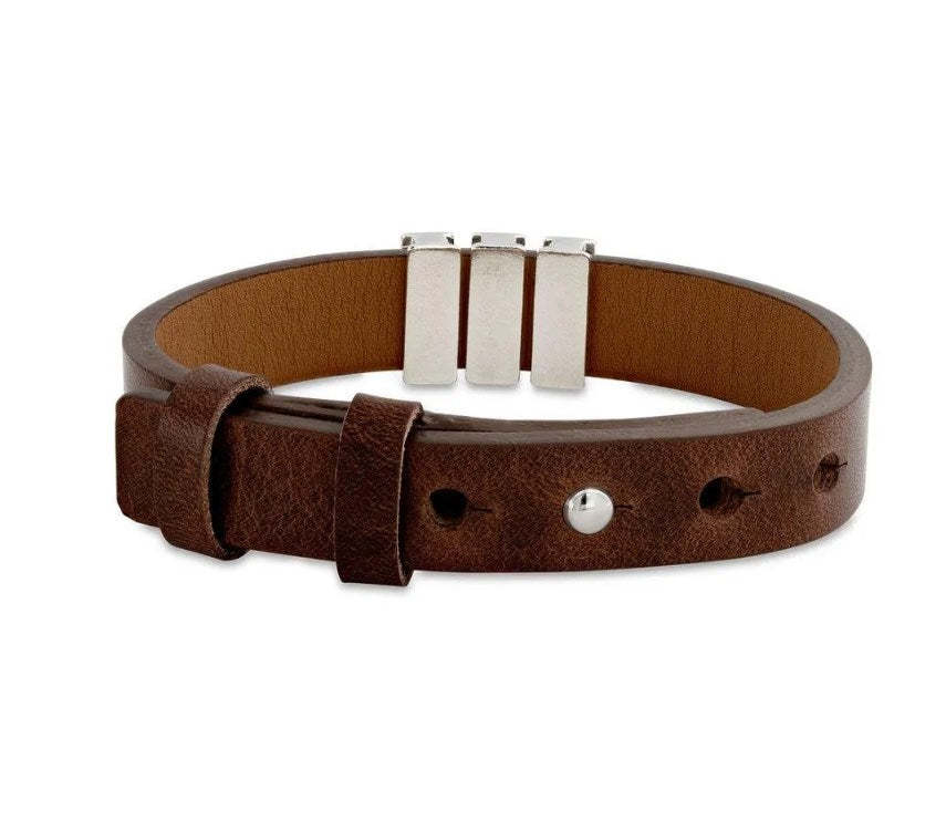 Men's Leather Bracelet with Custom Silver Beads-ilovevango