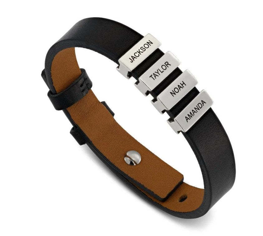 Men's Leather Bracelet with Custom Silver Beads-ilovevango