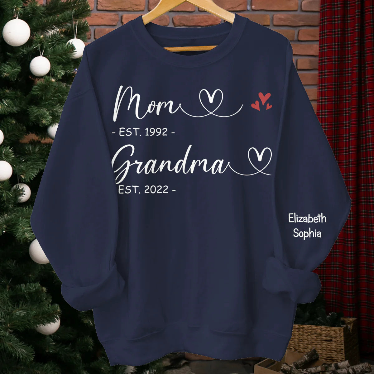 First Mom Now Grandma - Family Personalized Custom Unisex Sweatshirt With Design On Sleeve - Gift For Mom, Grandma-ilovevango