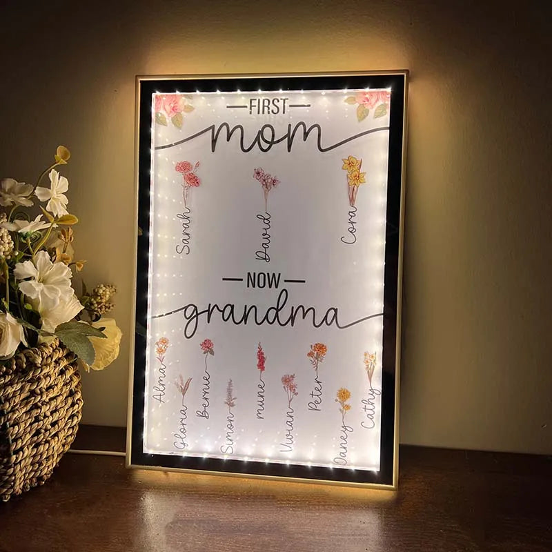 First Mom Now Grandma - Personalized Frame Mirror Light Box-ilovevango