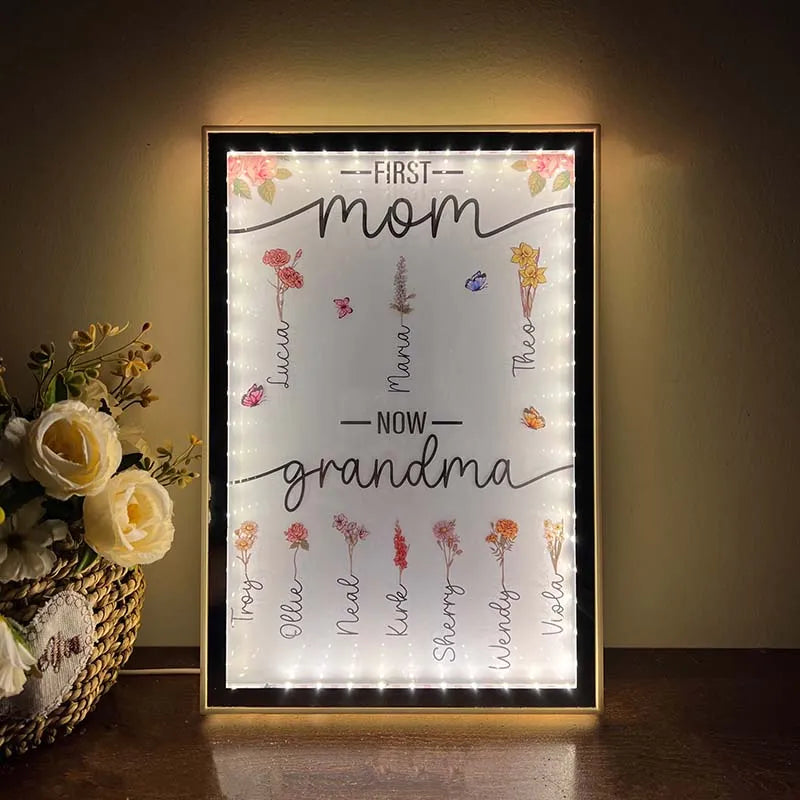 First Mom Now Grandma - Personalized Frame Mirror Light Box-ilovevango