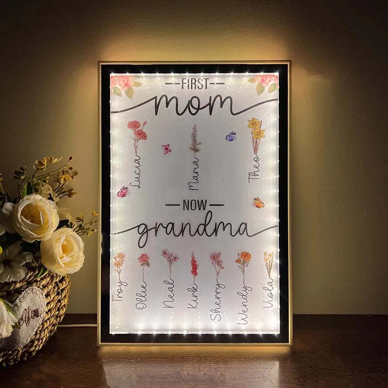 First Mom Now Grandma - Personalized Frame Mirror Light Box-ilovevango