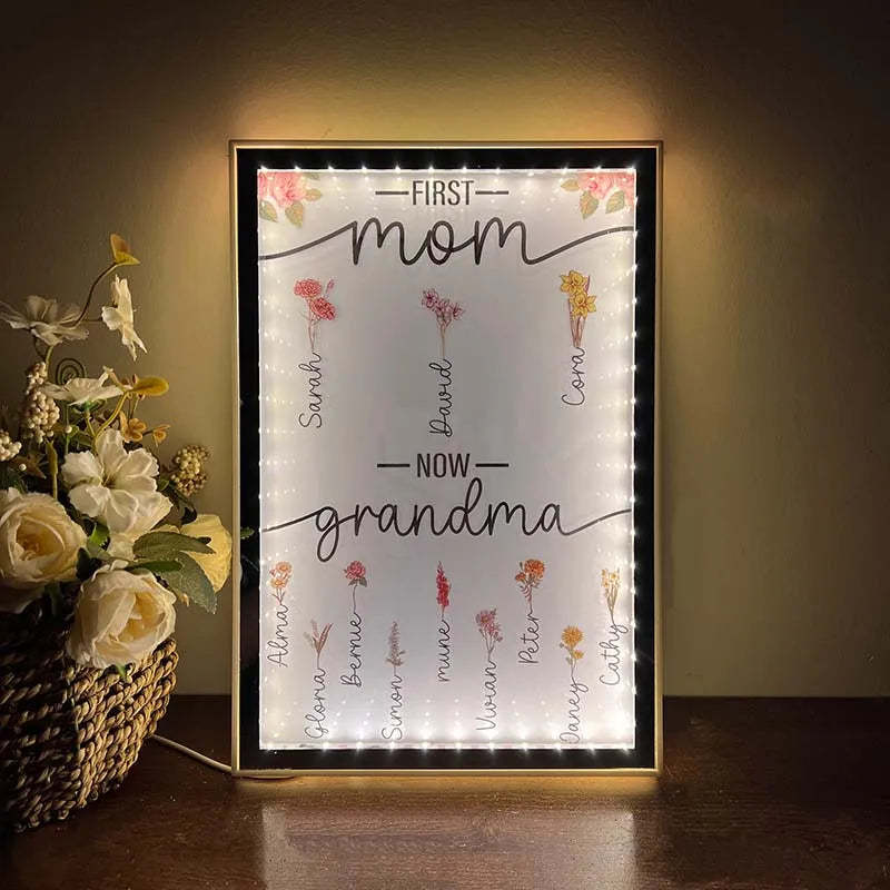 First Mom Now Grandma - Personalized Frame Mirror Light Box-ilovevango