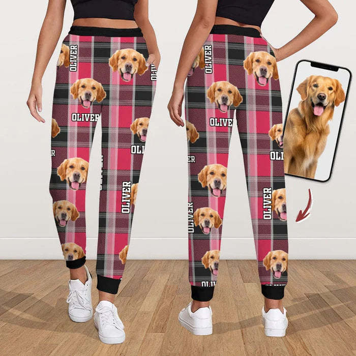 Custom Dog Photo With Plaid Background For Men and Women Sweatpants